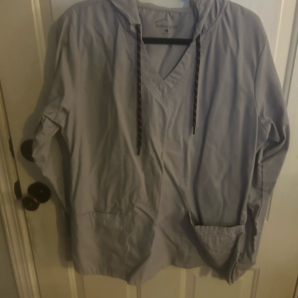 Butter Soft Light Gray V-Neck Hooded Pullover for Women